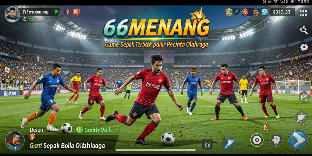 Tampilan gameplay seru di 66MENANG dengan aksi sepak bola mendebarkan.