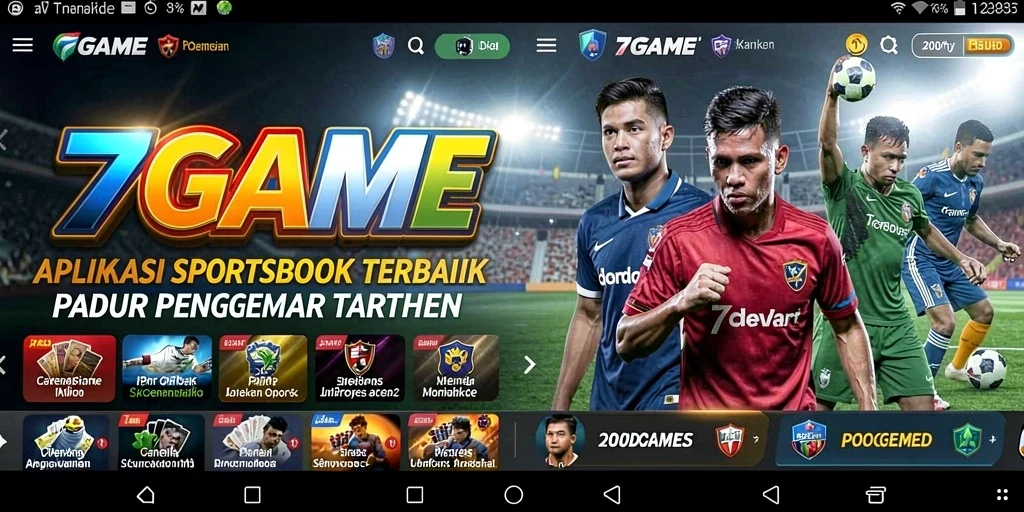 Screenshot utama 7GAME menunjukkan antarmuka taruhan olahraga yang menarik.