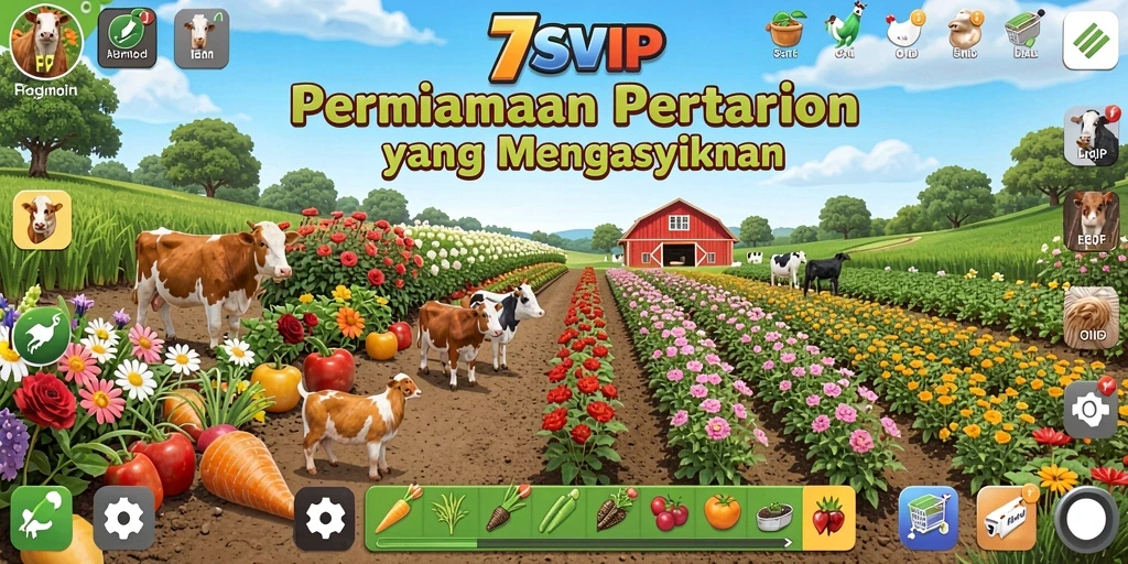 Screenshot gameplay 7SVIP yang menunjukkan aktivitas bertani yang seru.