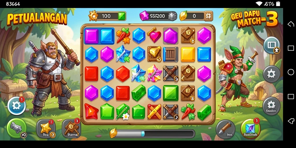 Screenshot menunjukkan gameplay seru dari game Match-3 8364.
