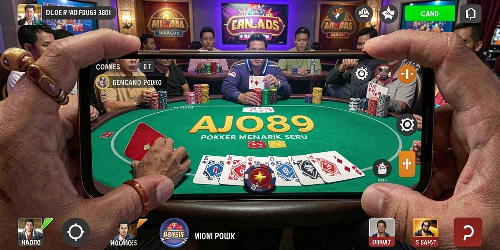Screenshot gameplay AJO89 menampilkan keseruan permainan Poker yang mendebarkan.