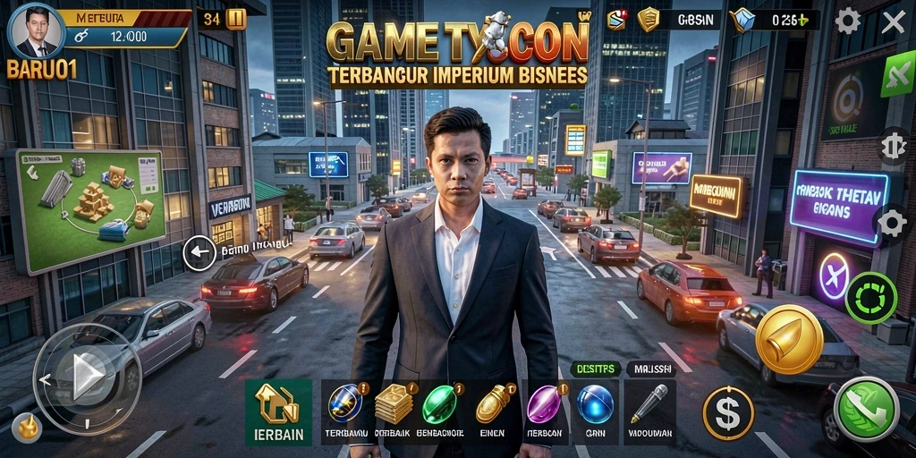 Tampilan screenshot utama BARU01 menunjukkan gameplay Tycoon yang menarik.
