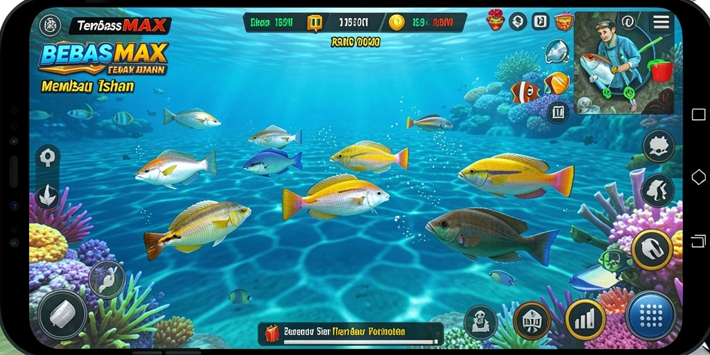 Gameplay seru BEBASMAX yang menampilkan aksi Tembak Ikan.