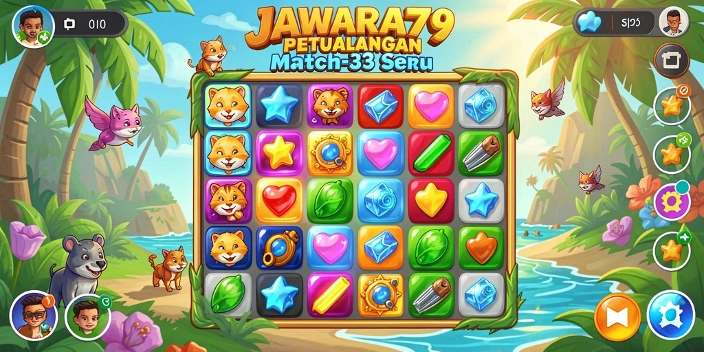Tampilan gameplay seru di JAWARA79 dengan elemen match-3 yang menarik.