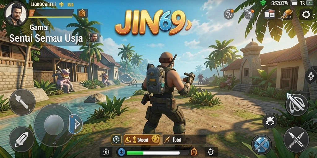 Tangkapan layar menunjukkan gameplay santai dan penuh warna dari JIN69.