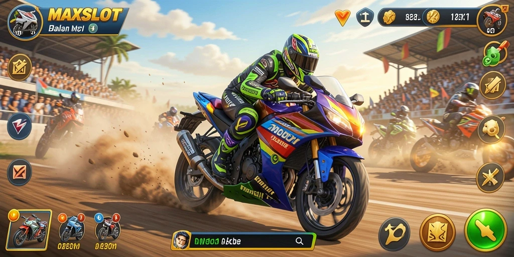 Tampilan gameplay mendebarkan dari balapan motor di MAXSLOT.