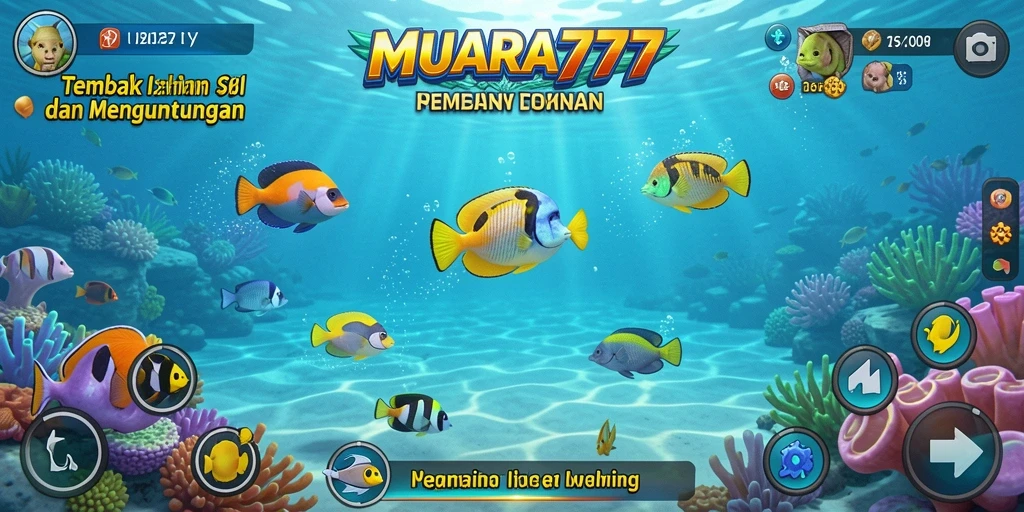 Screenshot gameplay MUARA777 menampilkan aksi menembak ikan yang menegangkan.
