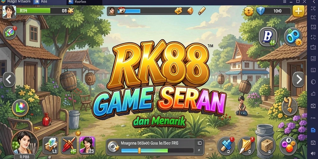 Tampilan gameplay RK88 dengan karakter lucu dan lingkungan berwarna.