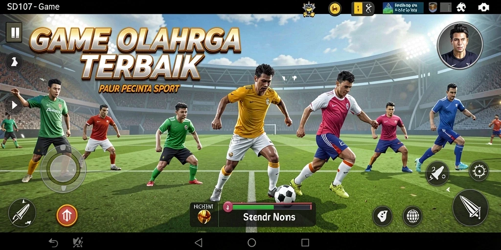 Tangkapan layar utama SD107 menunjukkan gameplay seru dalam pertandingan olahraga.