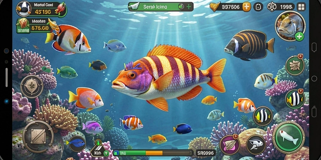 Menampilkan gameplay seru dari game Tembak Ikan SR996.