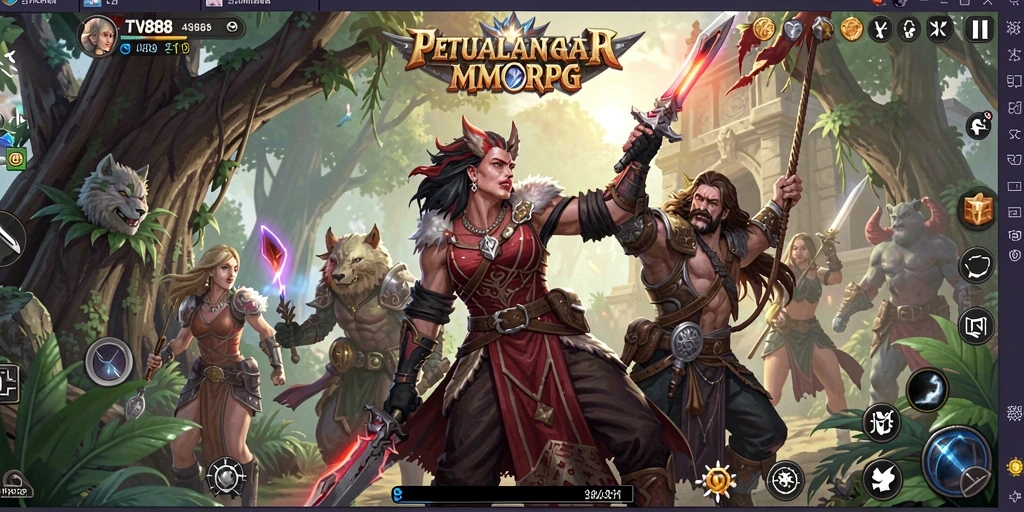Tampilan gameplay TV888 yang menampilkan pertarungan epik di dunia MMORPG.