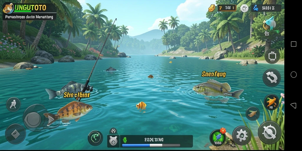 Tampilan gameplay UNGUTOTO dengan aksi memancing yang seru.